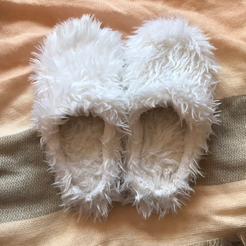 Fluffy white slippers